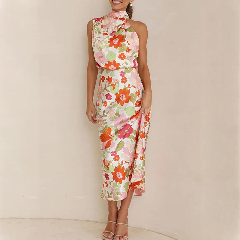 Love In The Garden Floral Halter Neck Elastic Waist Maxi Dress
