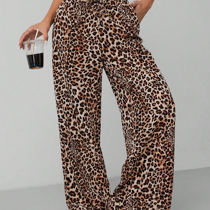 🐆 Bold Yet Effortless | Women’s Leopard Print Straight-Leg Wide Pants
