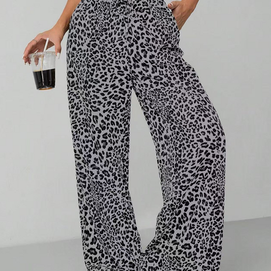 🐆 Bold Yet Effortless | Women’s Leopard Print Straight-Leg Wide Pants