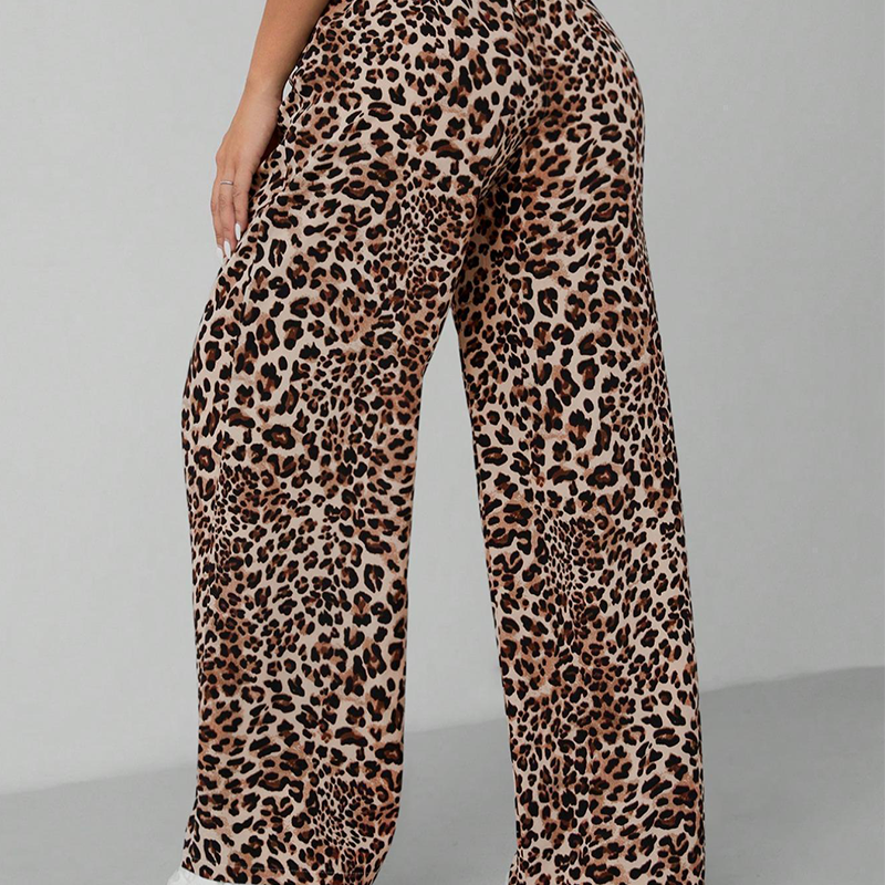 🐆 Bold Yet Effortless | Women’s Leopard Print Straight-Leg Wide Pants