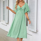 Bowknot V-Neck Pleated Long Dress