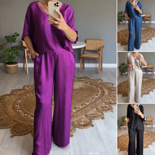 ⏰Time-limited Special-50% Off🌷Loose Satin Women's Top & Pants Set