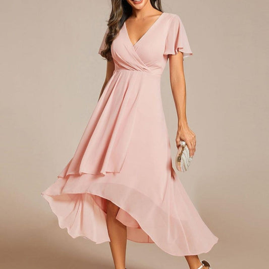 💗Summer Specials💗Women's Elegant V-Neck Ruffled Short Sleeve Dress