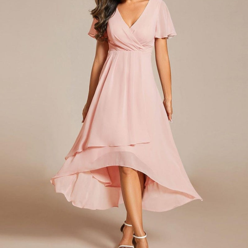 💗Summer Specials💗Women's Elegant V-Neck Ruffled Short Sleeve Dress