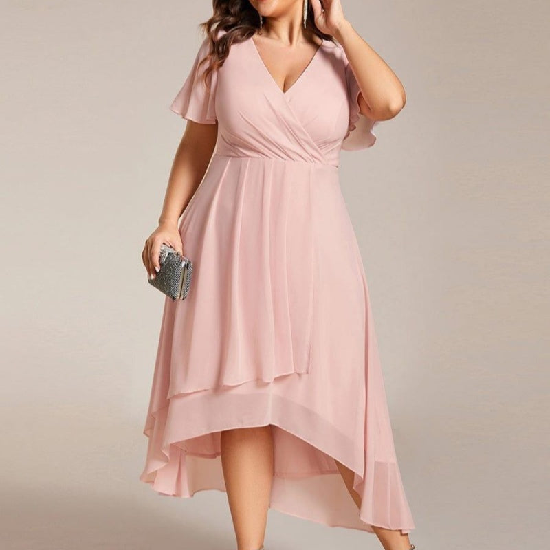 💗Summer Specials💗Women's Elegant V-Neck Ruffled Short Sleeve Dress