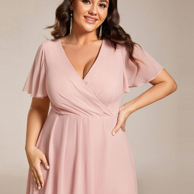 💗Summer Specials💗Women's Elegant V-Neck Ruffled Short Sleeve Dress