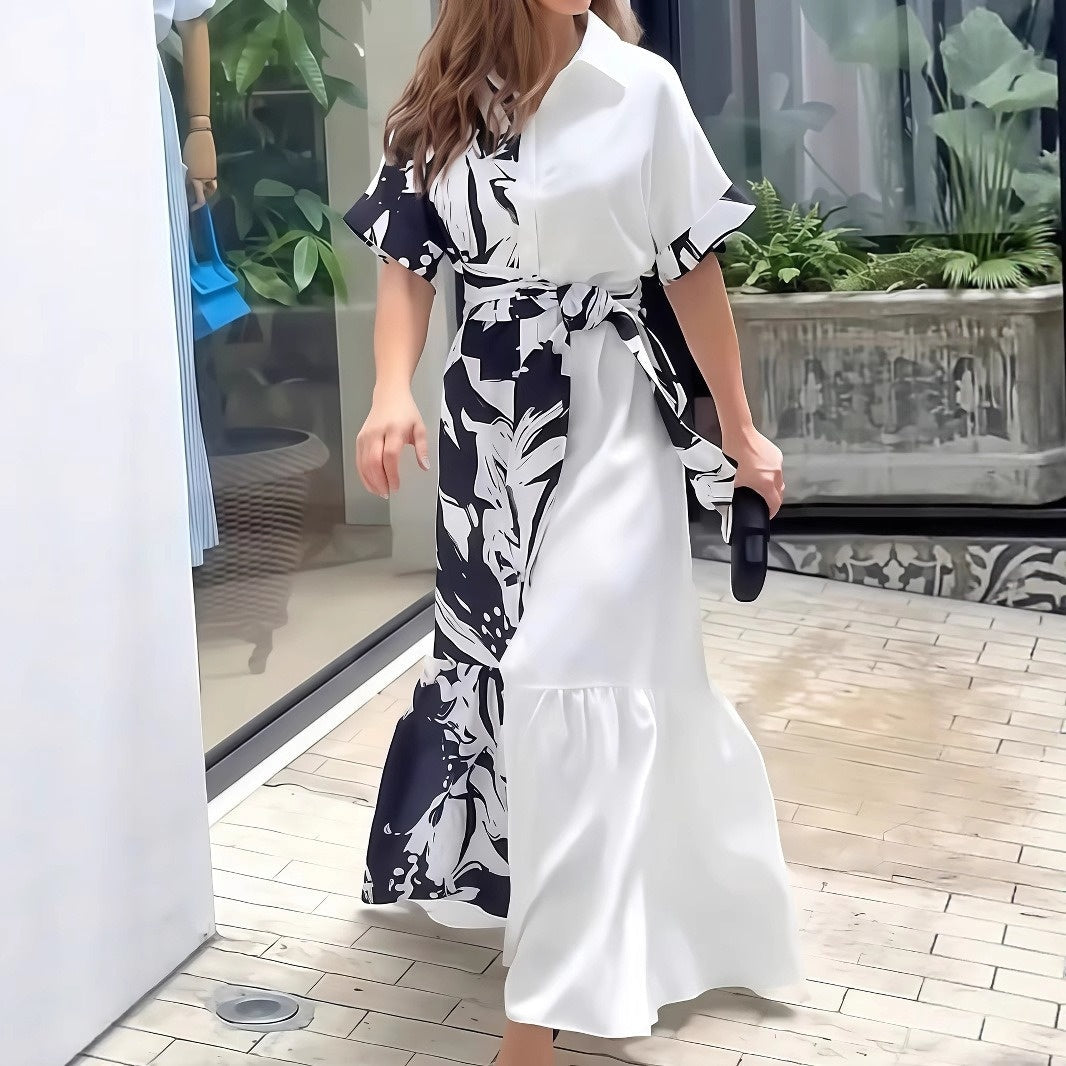 Women's Printed Color-Block Shirt Dress