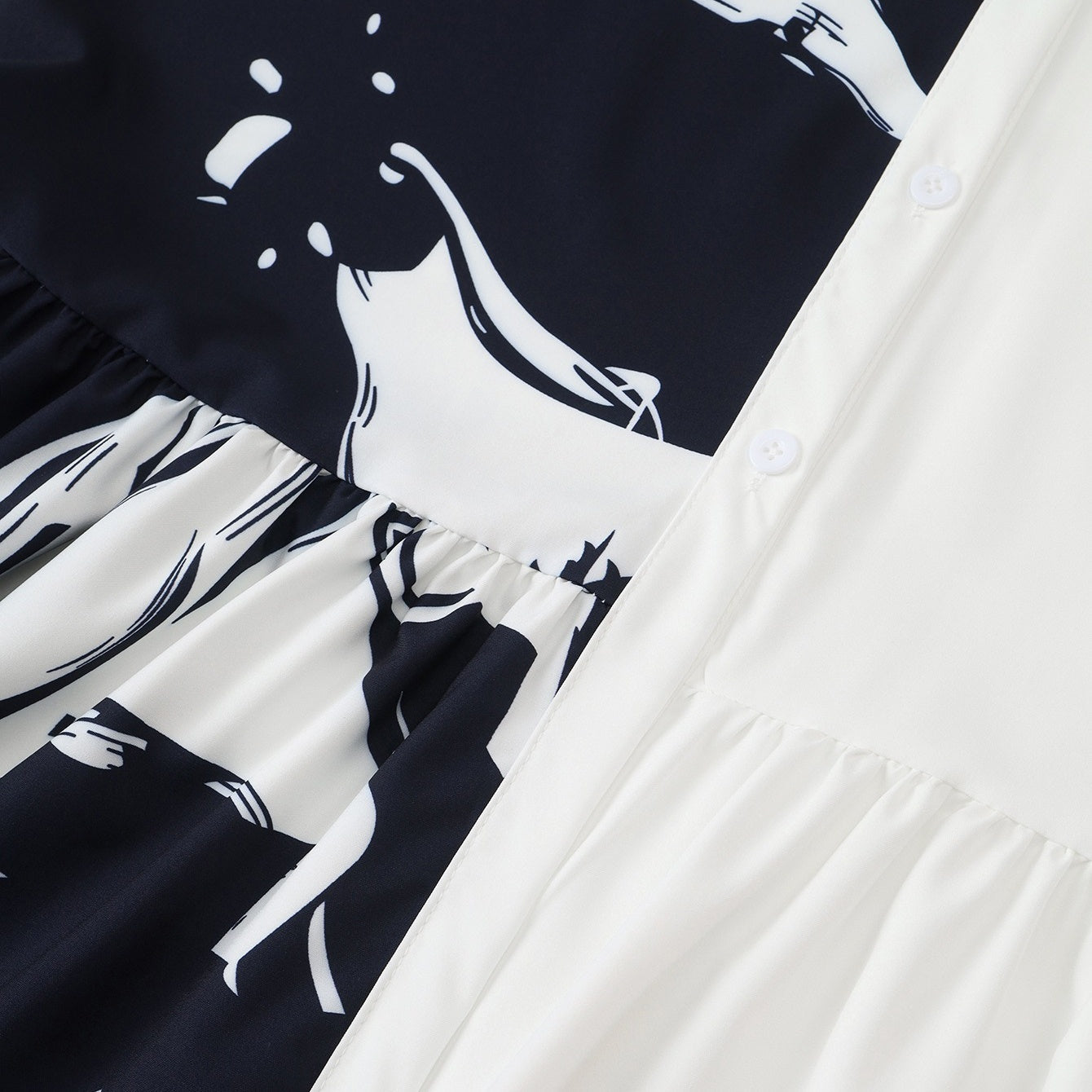 Women's Printed Color-Block Shirt Dress