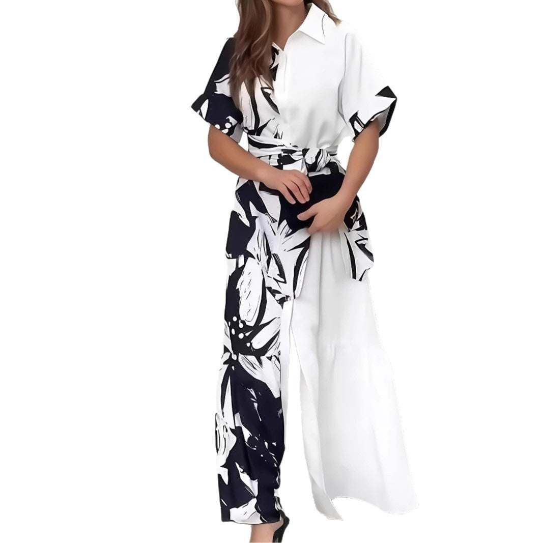 Women's Printed Color-Block Shirt Dress
