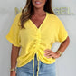 Women's Casual V-Neck Tie Front Short Sleeve Top