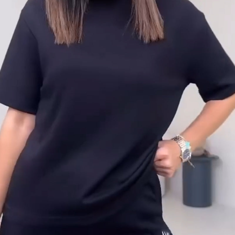 Effen Damesbovenstuk met Korte Mouwen ＆ Broek Tweedelige Set