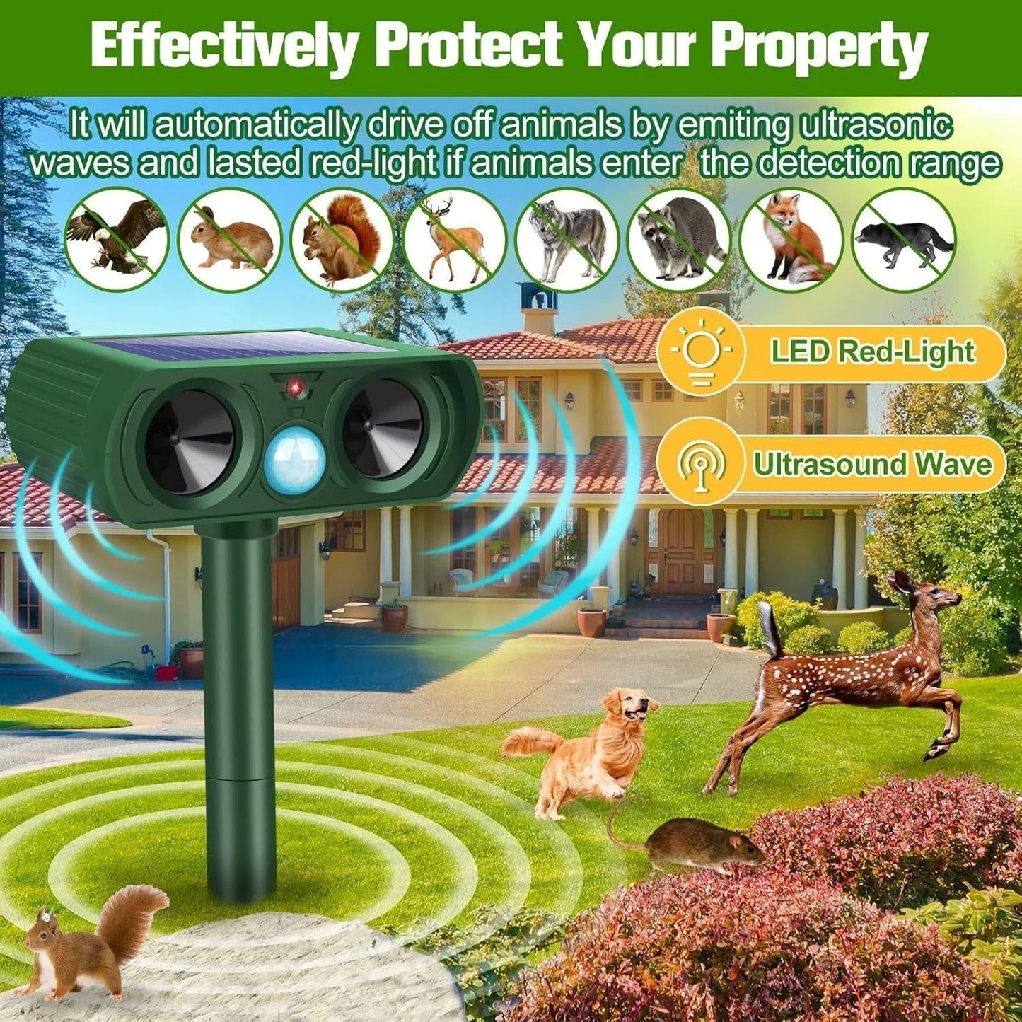 ⏳Time-limited Special⏰Outdoor Solar Powered Ultrasonic Animal Repeller🔊