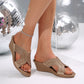 Open Toe Slope Heel Rhinestone Sandals