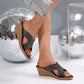 Open Toe Slope Heel Rhinestone Sandals