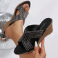 Open Toe Slope Heel Rhinestone Sandals