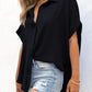 🔥Hot Sale 50% Off💥Women's Casual Button Short Sleeve Slit Hem Shirt Solid Color Tops