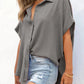 🔥Hot Sale 50% Off💥Women's Casual Button Short Sleeve Slit Hem Shirt Solid Color Tops