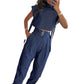 Women's Trendy Fashion High-Neck Short Top & High-Waist 3/4 Length Pants Outfits