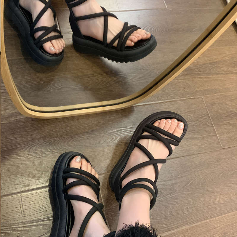 Women's Thick Sole Slip-Resistant Sandals with Crisscross Straps and Back Zipper