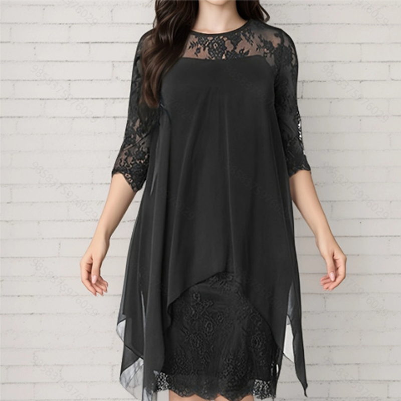 📢📢40% OFF !! ⏰Women's Elegant High-Low Hem Lace Overlay Dress🌺