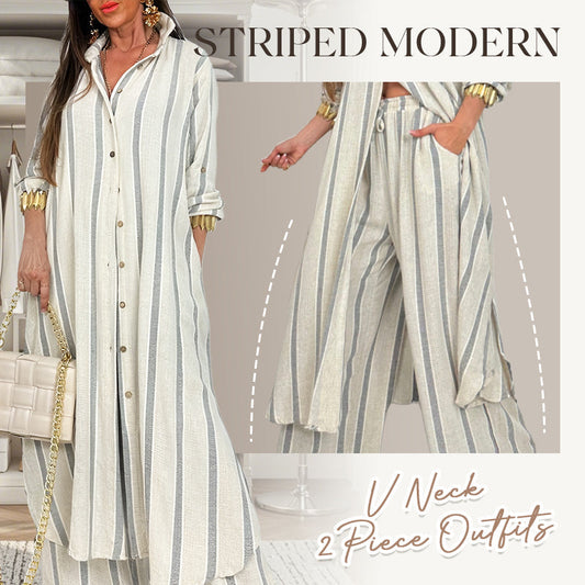 Women's Striped Modern V Neck 2 Piece Outfits🌟BUY 2 GET FREE SHIPPING