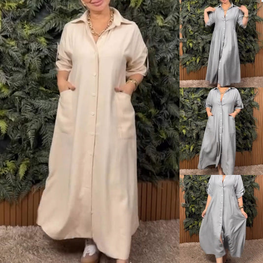Stylish Shirt-style Minimalist Long Dress