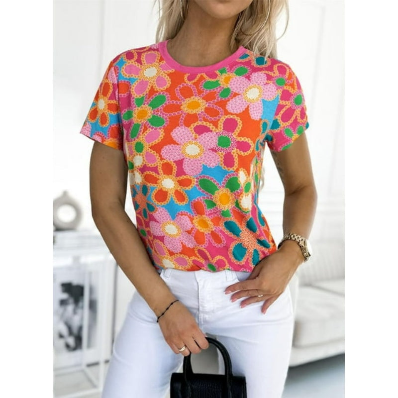 Women's Floral Print Pink T-Shirt