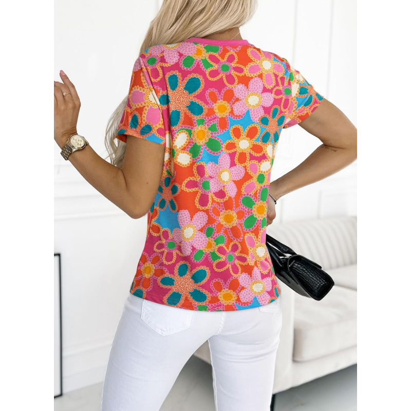 Women's Floral Print Pink T-Shirt