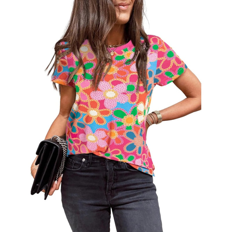 Women's Floral Print Pink T-Shirt