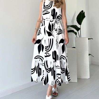 ⏰Last Day Sale 49% Off💃Women’s Sleeveless Black and White Maxi Dress