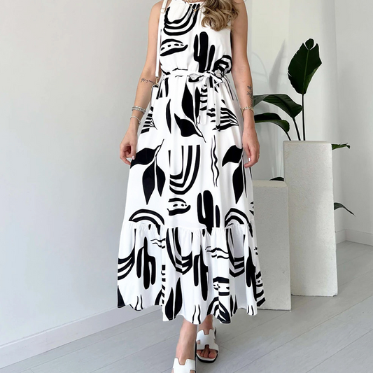 ⏰Last Day Sale 49% Off💃Women’s Sleeveless Black and White Maxi Dress