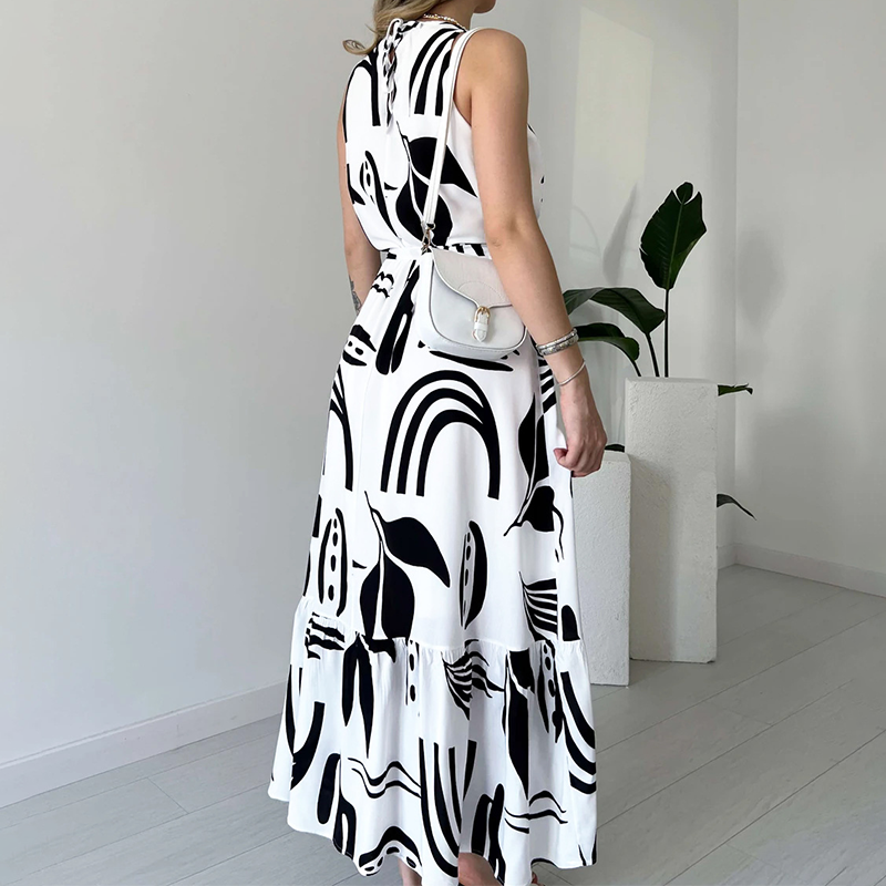 ⏰Last Day Sale 49% Off💃Women’s Sleeveless Black and White Maxi Dress