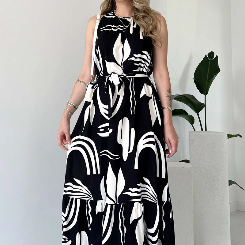 ⏰Last Day Sale 49% Off💃Women’s Sleeveless Black and White Maxi Dress