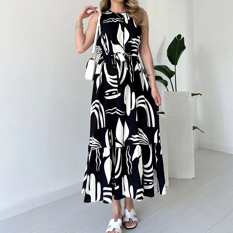 ⏰Last Day Sale 49% Off💃Women’s Sleeveless Black and White Maxi Dress