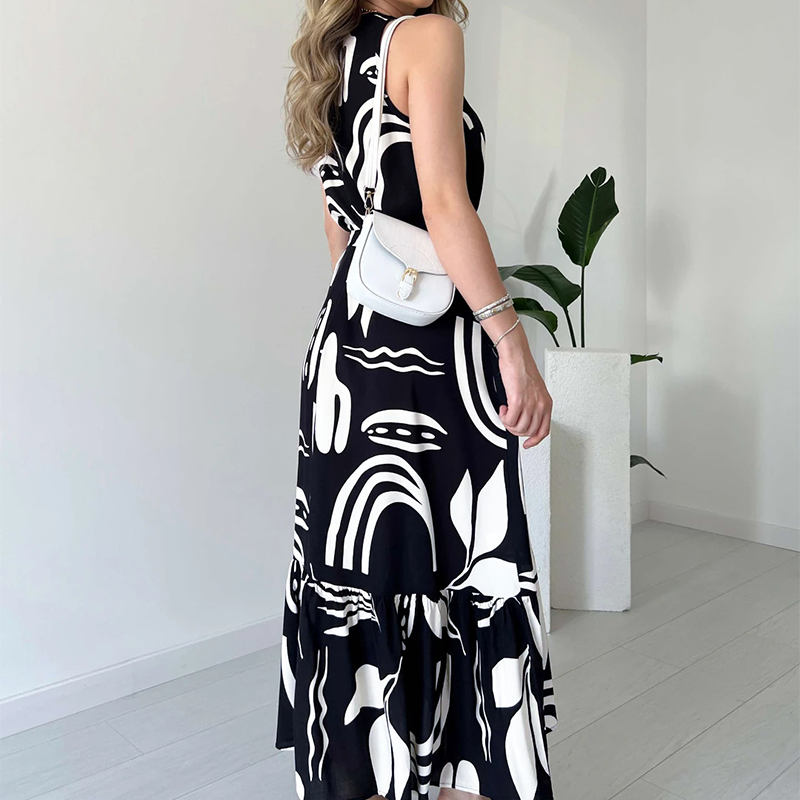 ⏰Last Day Sale 49% Off💃Women’s Sleeveless Black and White Maxi Dress