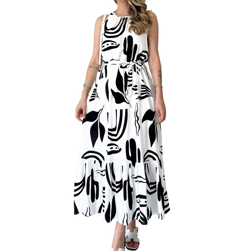 ⏰Last Day Sale 49% Off💃Women’s Sleeveless Black and White Maxi Dress