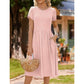 Women's Elegant Round Neck Midi Dress with Pockets