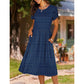 Women's Elegant Round Neck Midi Dress with Pockets