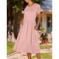 Women's Elegant Round Neck Midi Dress with Pockets