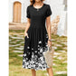 Women's Elegant Round Neck Midi Dress with Pockets