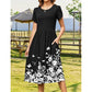 Women's Elegant Round Neck Midi Dress with Pockets