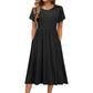 Women's Elegant Round Neck Midi Dress with Pockets