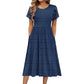 Women's Elegant Round Neck Midi Dress with Pockets
