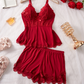 💕What should I wear tomorrow?💕Lace Trimmed V-Neck Camisole & Shorts Sleepwear Set