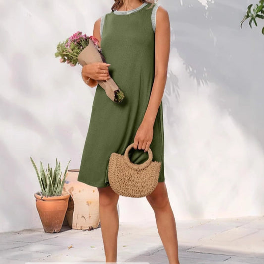 Women's Casual Sleeveless Crew Neck Midi Dress