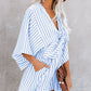 Women's Striped V-Neck Jumpsuit Shorts