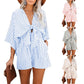 Women's Striped V-Neck Jumpsuit Shorts