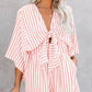 Women's Striped V-Neck Jumpsuit Shorts