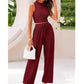 🌸New Arrival 50%OFF💖 Women's Summer Solid Short Crop Tank Top & Drawstring Wide Leg Pants 2-Piece Set