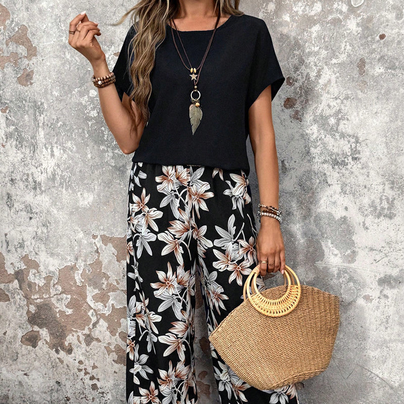 ⏰🔥LIMITED TIME 50% OFF! 💃 Women’s Casual Floral Print Wide-Leg Trousers & Short Sleeve Top Set – Flowy, Comfortable & Effortlessly Chic ✨🌸